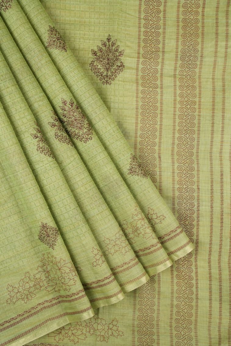 Olive Green Tussar Saree with Without Zari Zari Buttis (small Dots Or Motifs) view 1