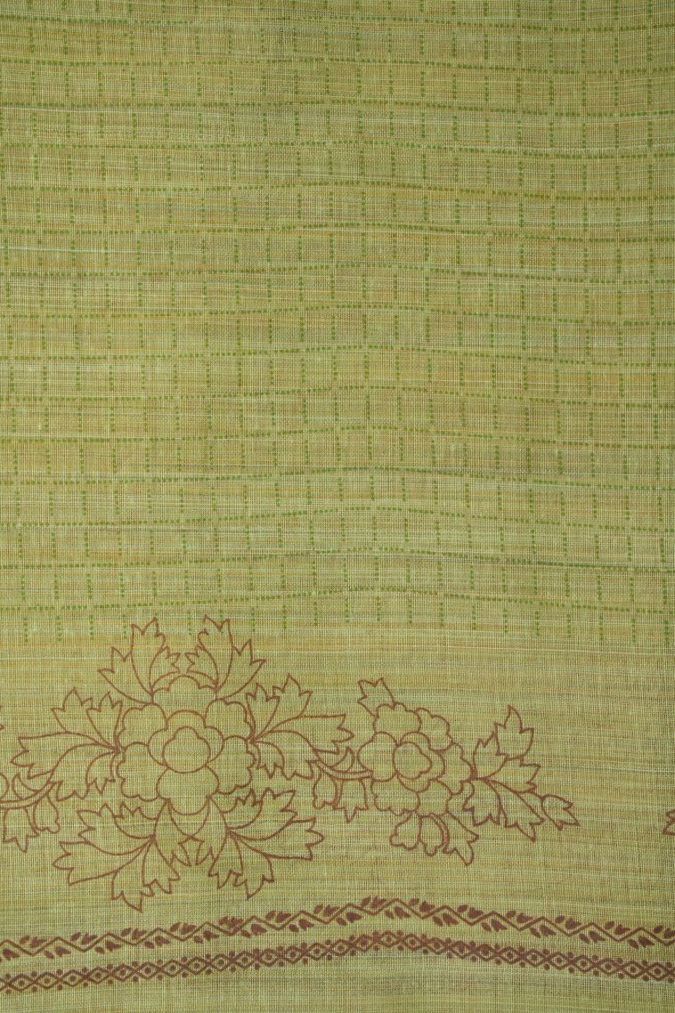 Olive Green Tussar Saree with Without Zari Zari Buttis (small Dots Or Motifs) view 3