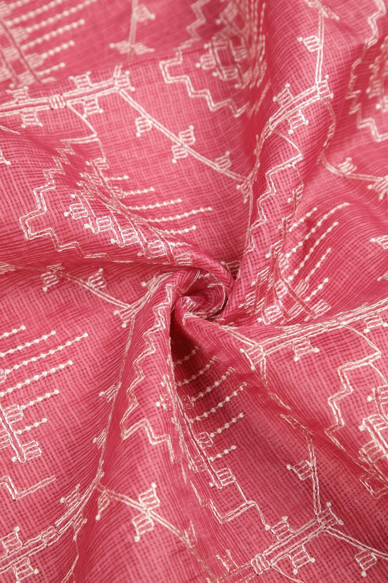 Punch Pink Organza Saree with Without Zari Zari Geometric Shapes view 4