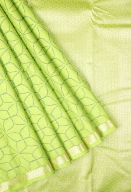 Chartreuse Green Soft Silk Sarees with Without Zari Zari Floral Patterns
