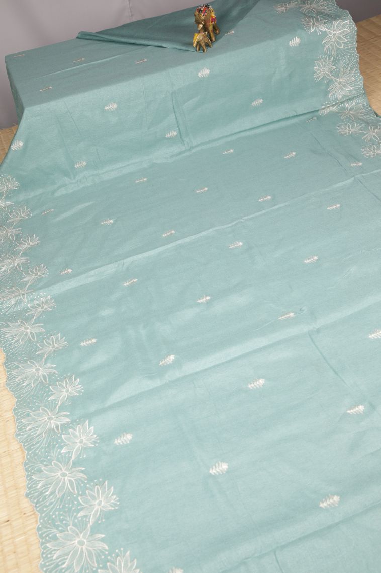 Arctic Blue Tussar Saree with Without Zari Zari Buttis (small Dots Or Motifs) view 2