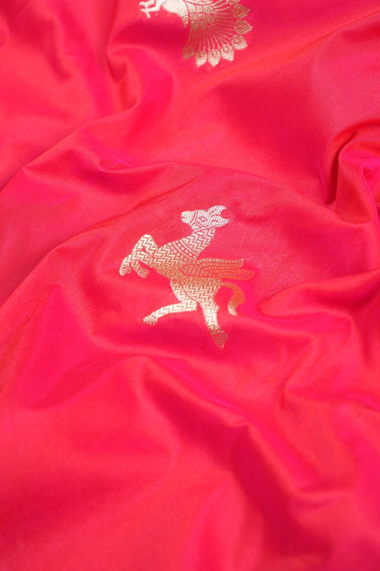 Strawberry Pink Banaras Sarees with Gold Zari Buttis (small Dots Or Motifs) view 4