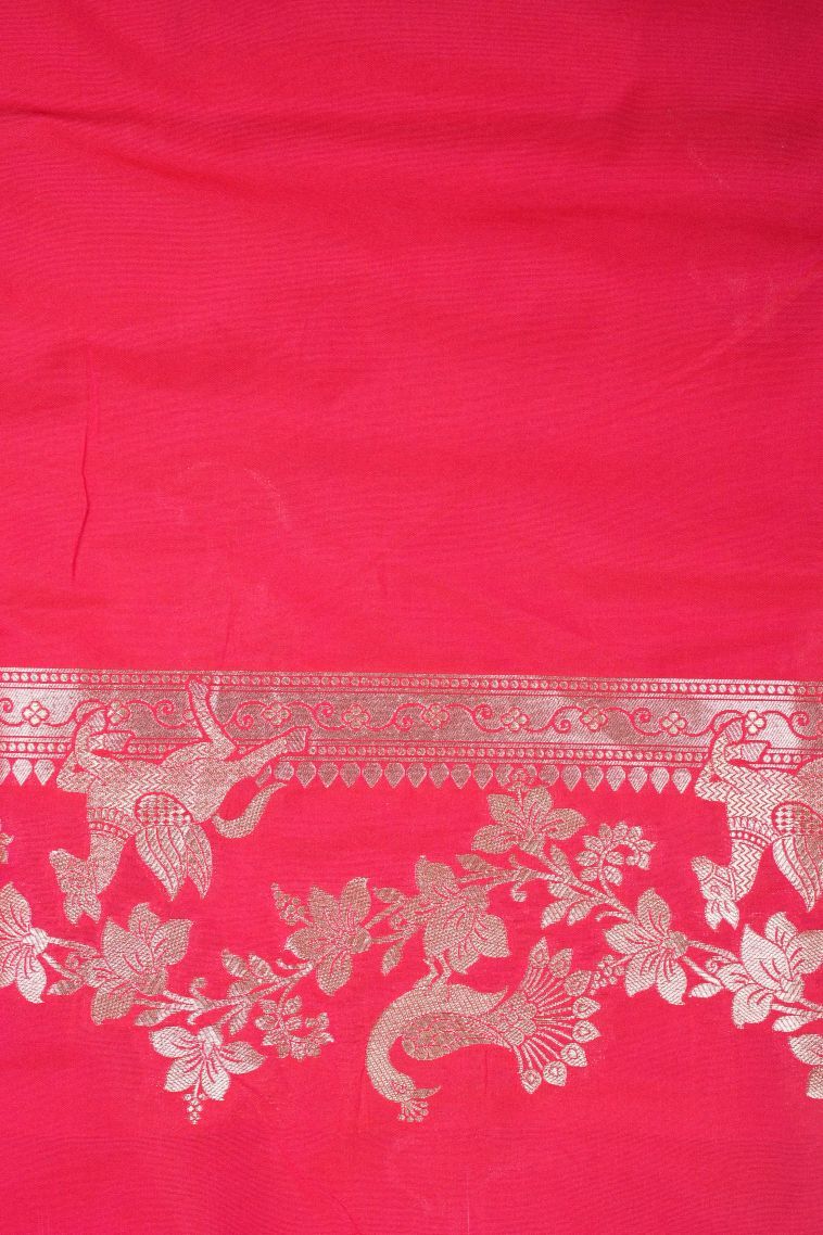 Strawberry Pink Banaras Sarees with Gold Zari Buttis (small Dots Or Motifs) view 3