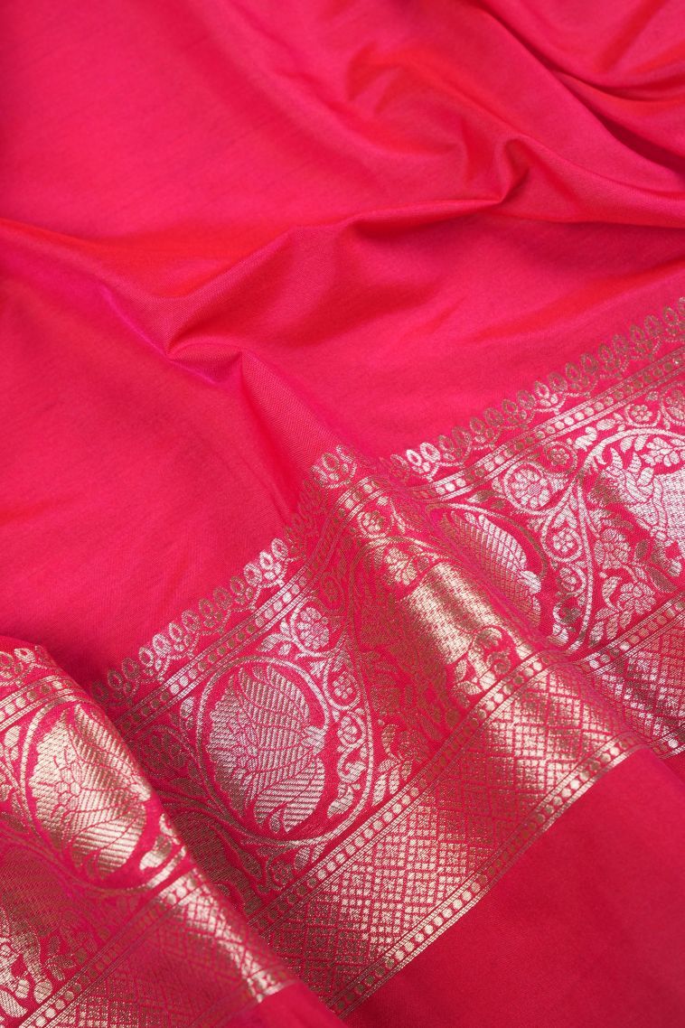 Strawberry Pink Banaras Sarees with Silver Zari Buttis (small Dots Or Motifs) view 3
