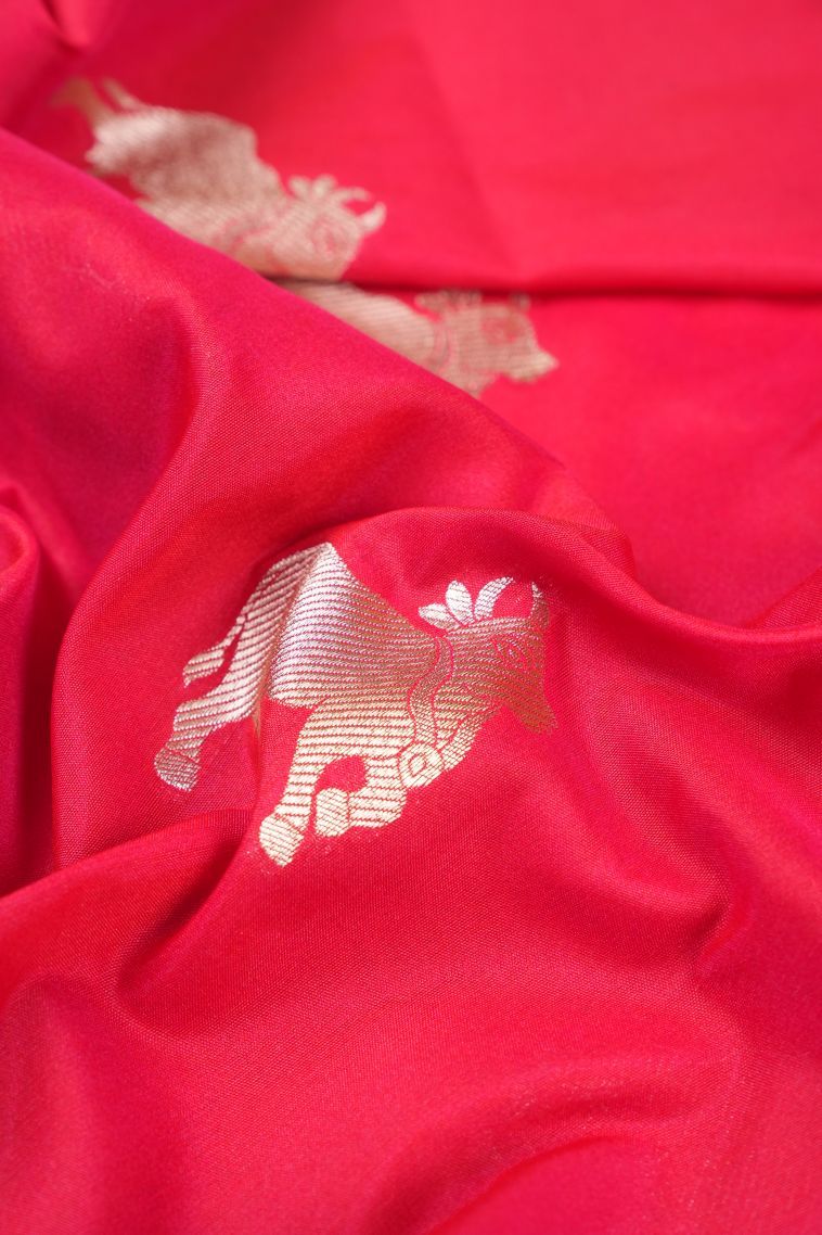 Strawberry Pink Banaras Sarees with Silver Zari Buttis (small Dots Or Motifs) view 4
