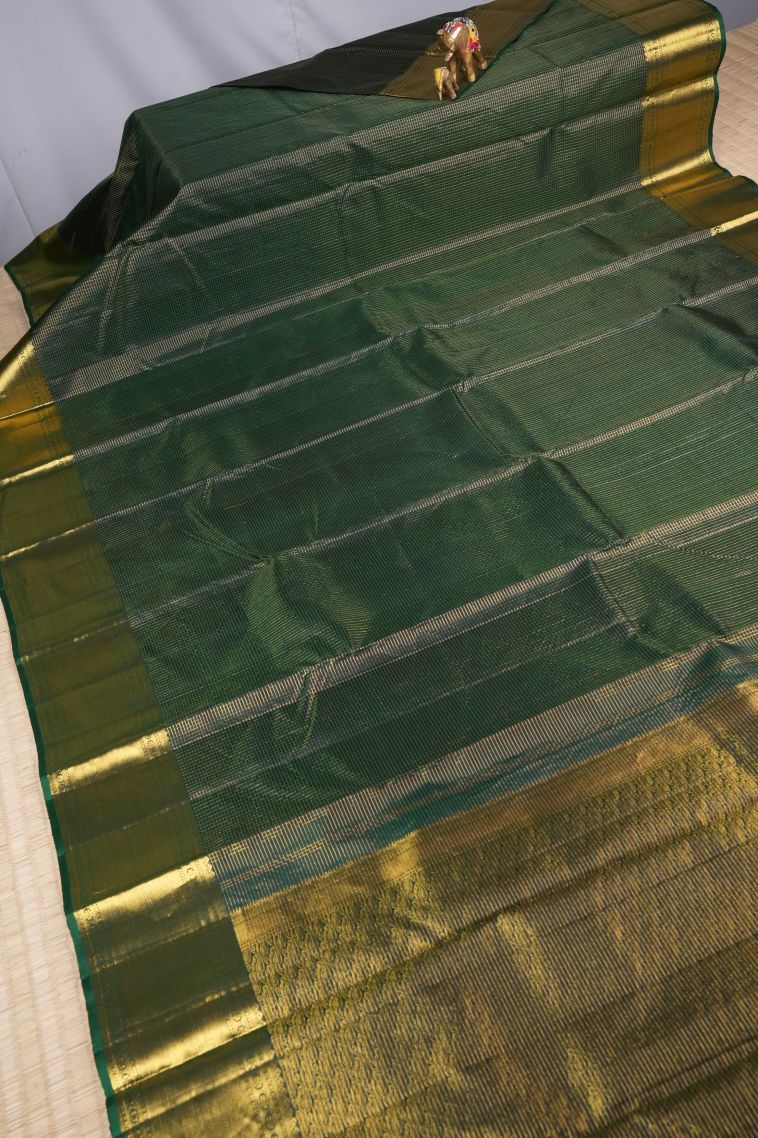 Basil Green Kanchipuram Silk Sarees with Gold Zari Checks view 2