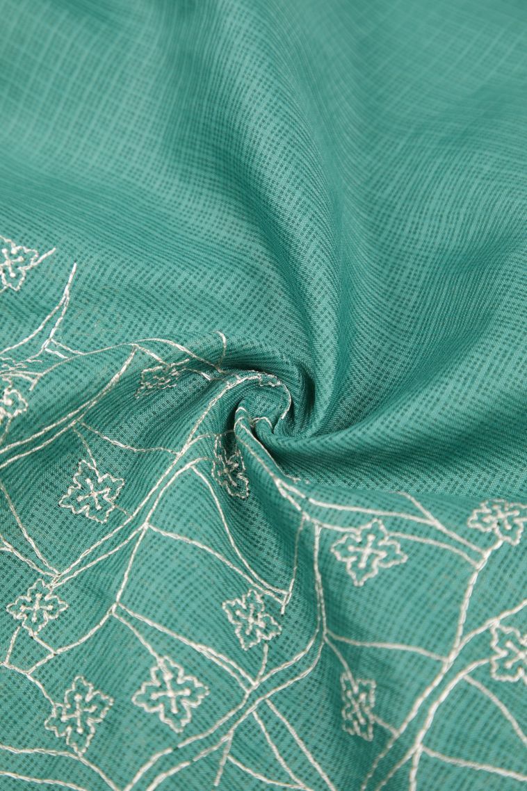 Sapphire Blue Organza Saree with Without Zari Zari Floral Patterns view 4