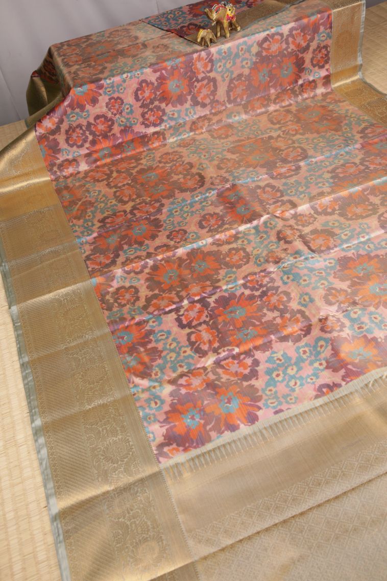 Coral Pink Soft Silk Sarees with Without Zari Zari Floral Patterns view 2