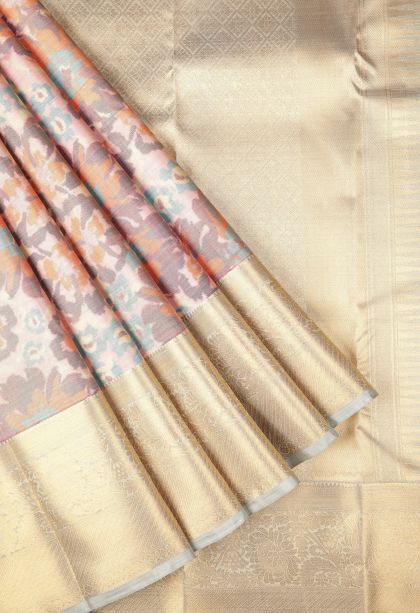 Coral Pink Soft Silk Sarees with Without Zari Zari Floral Patterns