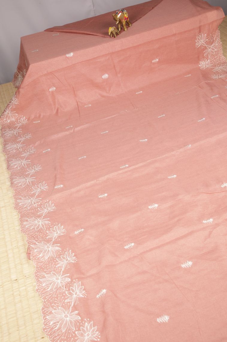 Flamingo Pink Tussar Saree with Without Zari Zari Buttis (small Dots Or Motifs) view 2