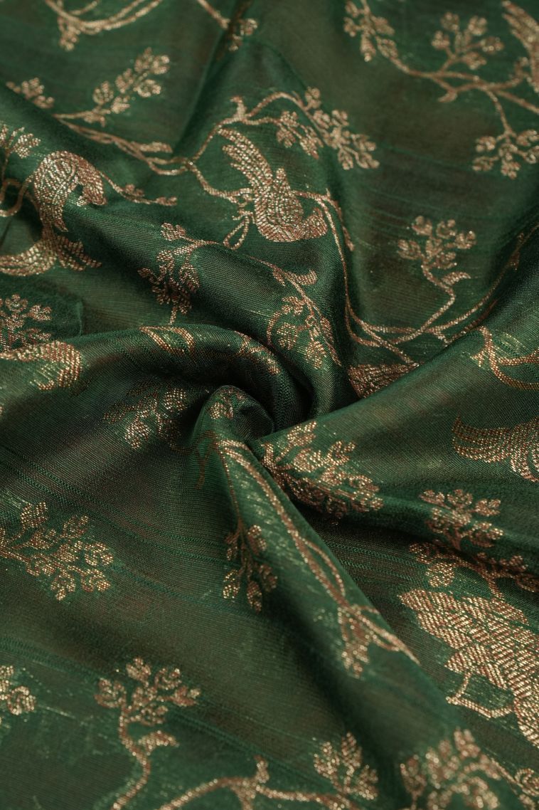 Bottle Green Banaras Sarees with Gold Zari Floral Patterns view 4
