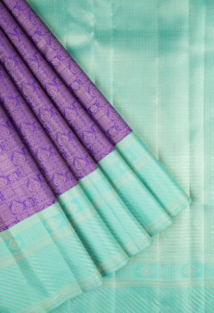 Viola Purple Kanchipuram Silk Sarees with Gold Zari Floral Patterns