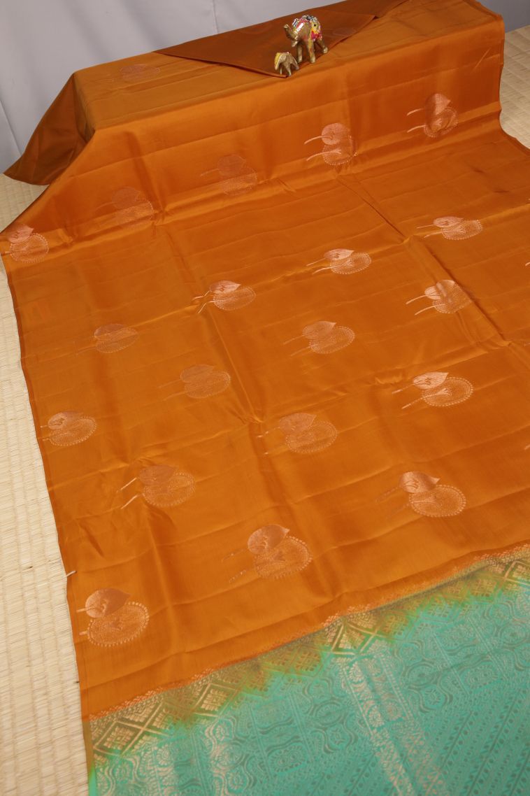 Granola Yellow Soft Silk Saree with Copper Zari Buttis (small Dots Or Motifs) view 2