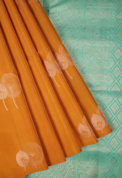 Granola Yellow Soft Silk Saree with Copper Zari Buttis (small Dots Or Motifs)