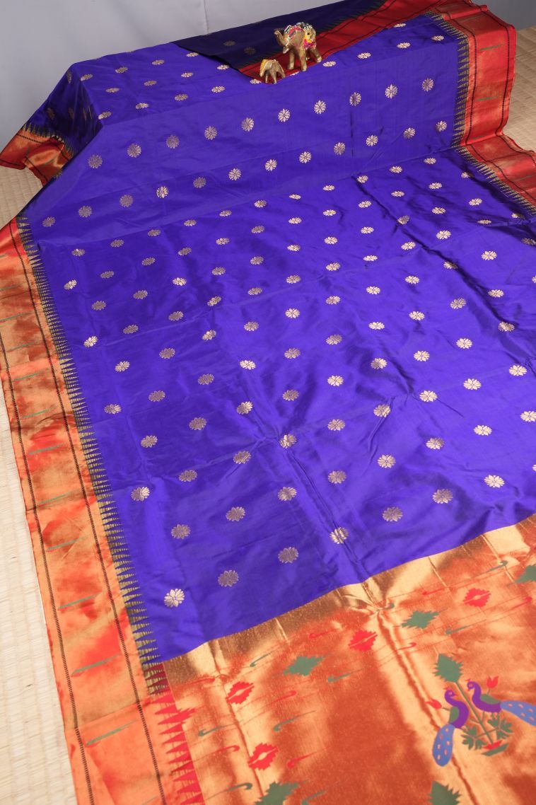 Azure Blue Kanchipuram Silk Sarees with Gold Zari Buttis (small Dots Or Motifs) view 2