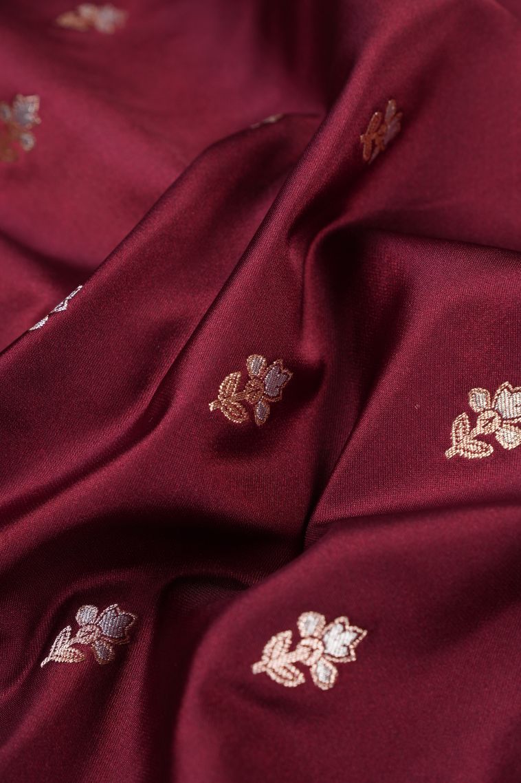 Berry Red Banaras Sarees with Gold Zari Buttis (small Dots Or Motifs) view 4
