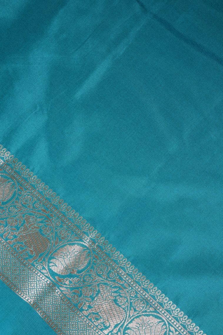 Arctic Blue Banaras Sarees with Gold Zari Buttis (small Dots Or Motifs) view 3