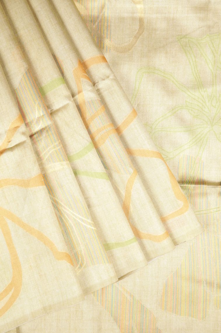 Cream White Tussar Saree with Without Zari Zari Floral Patterns view 1