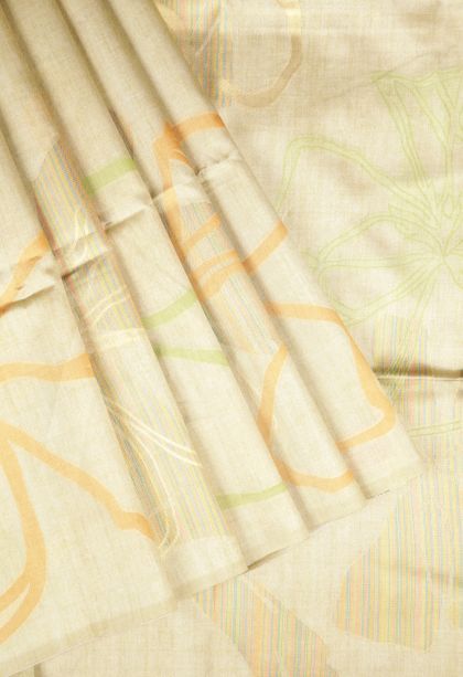 Cream White Tussar Saree with Without Zari Zari Floral Patterns