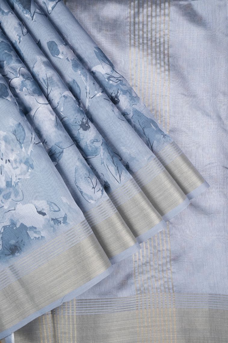 Lapis Blue Tussar Saree with Without Zari Zari Floral Patterns view 1