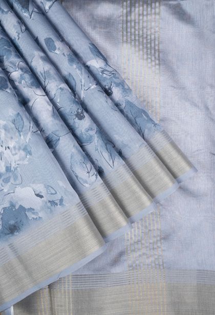 Lapis Blue Tussar Saree with Without Zari Zari Floral Patterns