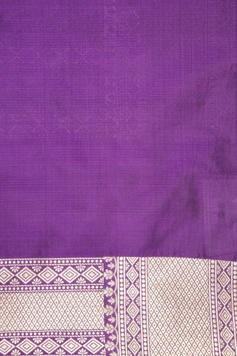 Viola Purple Banaras Silk Saree with Gold Zari Floral Patterns view 3