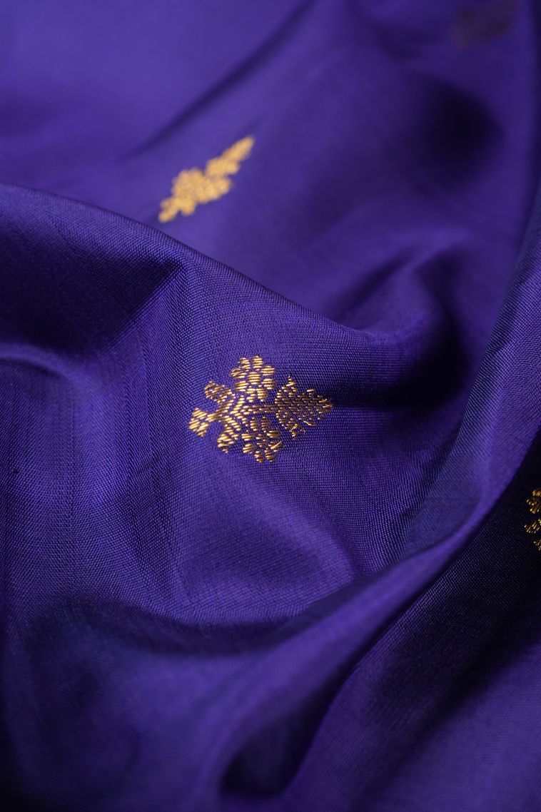 Navy Blue Kanchipuram Silk Sarees with Gold Zari Buttis (small Dots Or Motifs) view 4