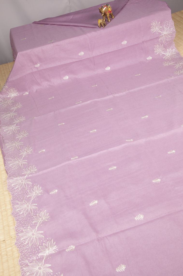 Periwinkle Purple Tussar Saree with Without Zari Zari Buttis (small Dots Or Motifs) view 2