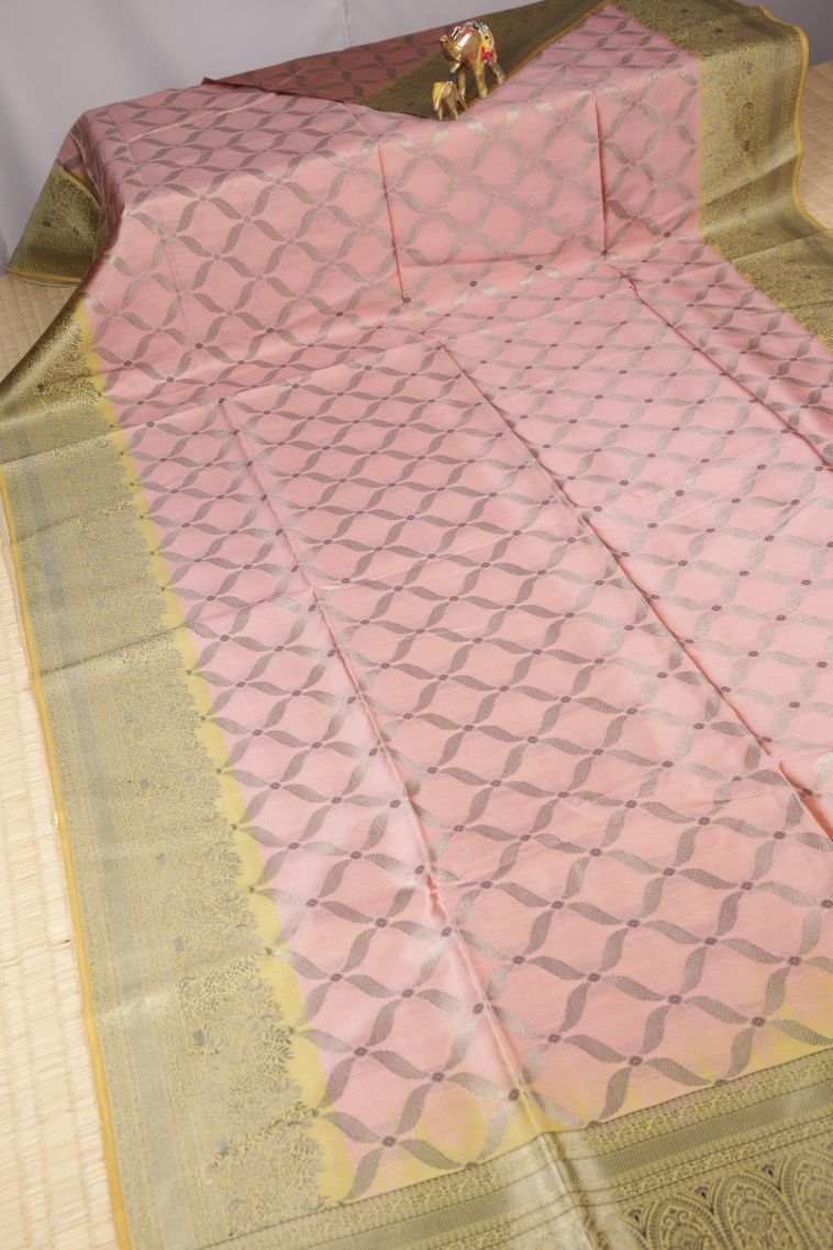 Coral Pink Tussar Saree with Without Zari Zari Floral Patterns view 2