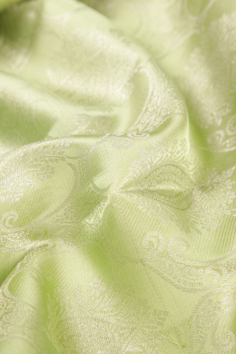 Pistachio Green Kanchipuram Silk Sarees with Gold Zari Floral Patterns view 4