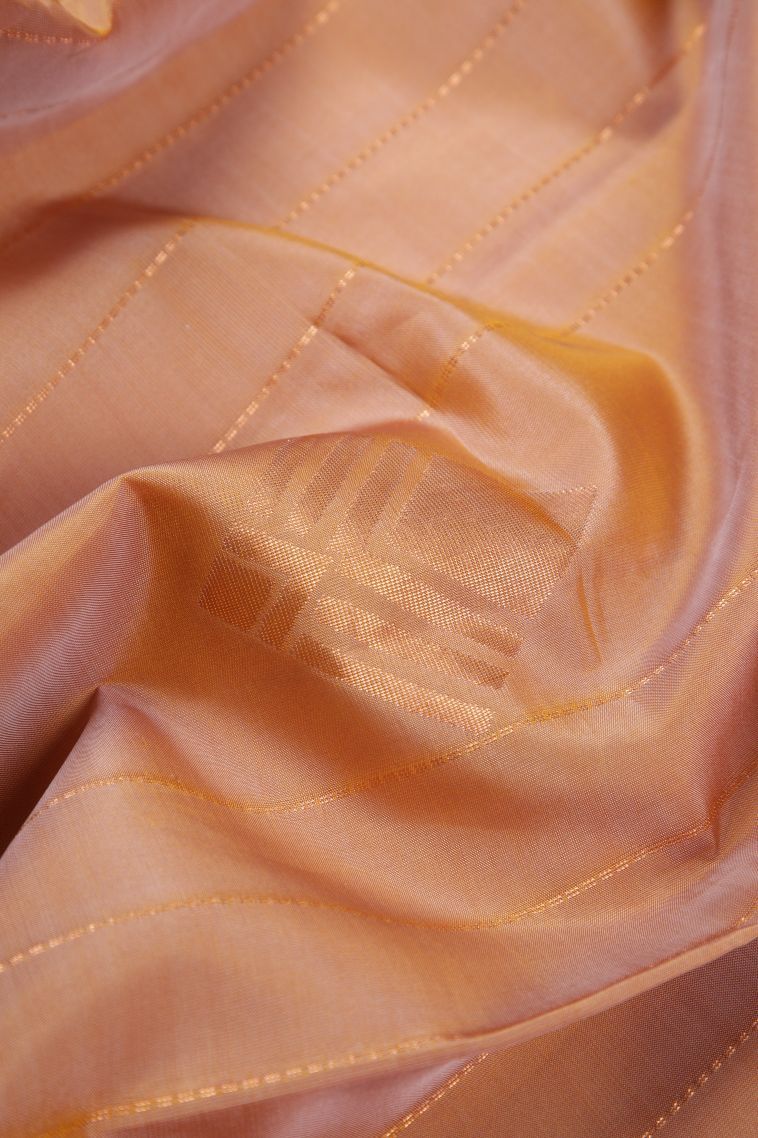 Cantaloupe Orange Soft Silk Saree with Copper Zari Stripes view 4