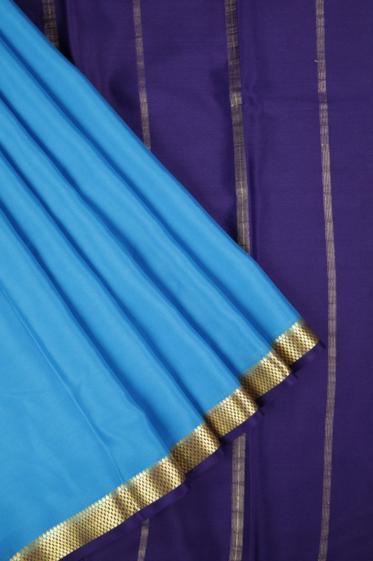 Sky Blue Mysore Silk with Without Zari Zari Plain view 1
