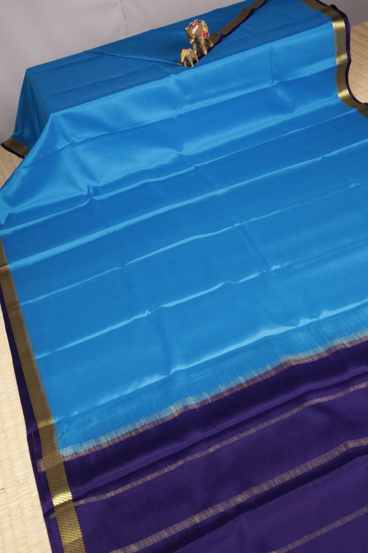 Sky Blue Mysore Silk with Without Zari Zari Plain view 2