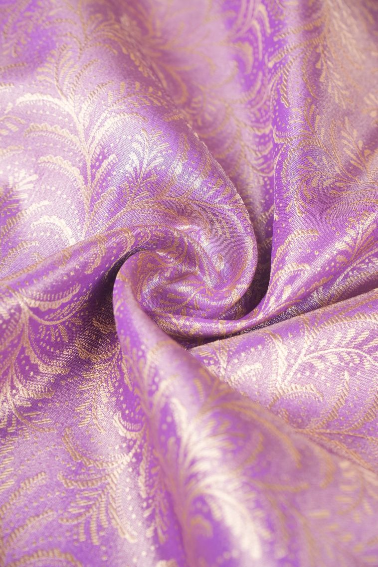 Periwinkle Purple Tissue Silk Sarees with Copper Zari Floral Patterns view 4