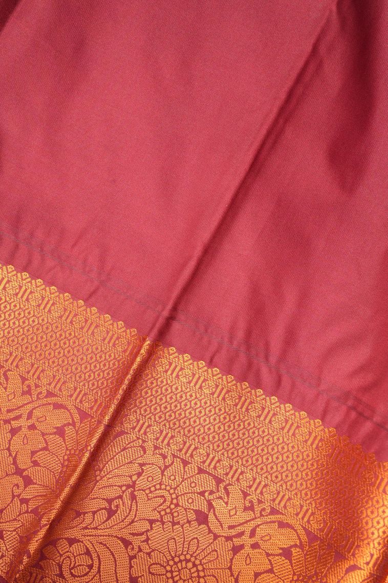 Lime Green Visiri Madippu Silk Sarees with Copper Zari Buttis (small Dots Or Motifs) view 3