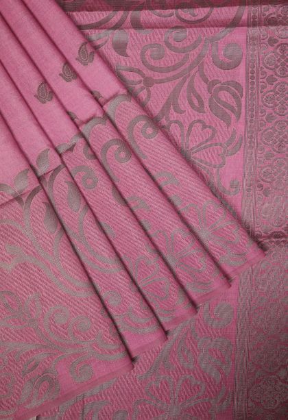 Ballet Pink Tussar Saree with Bronze Zari Buttis (small Dots Or Motifs)