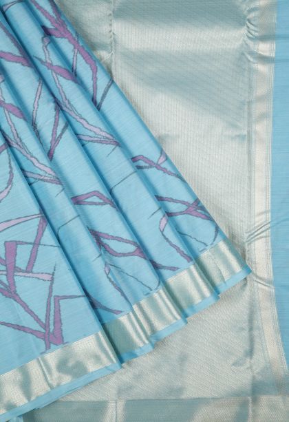 Arctic Blue Soft Silk Sarees with Without Zari Zari Geometric Shapes