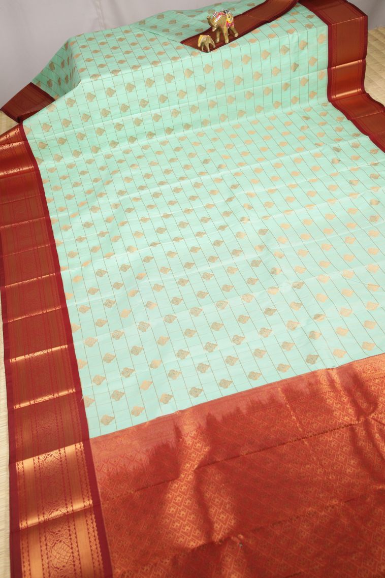 Admiral Blue Visiri Madippu Silk Sarees with Copper Zari Checks view 2