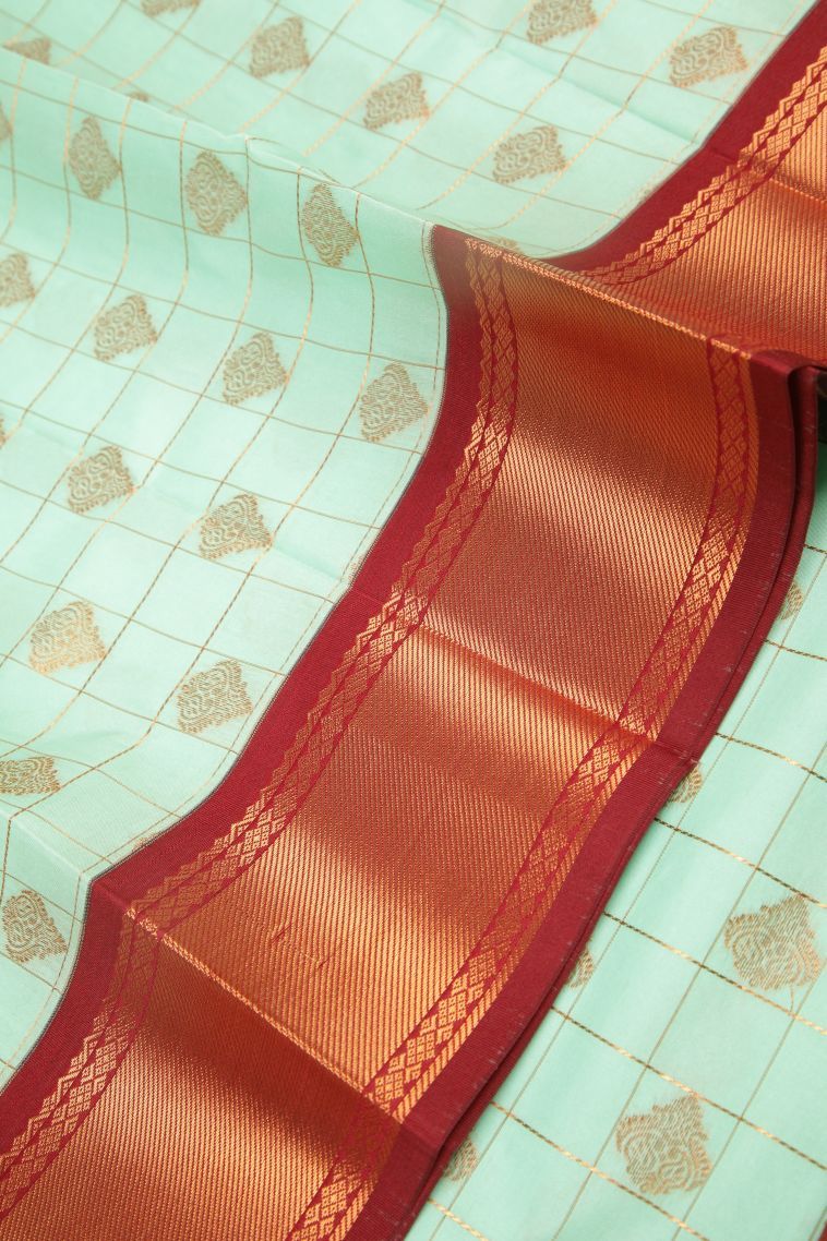 Admiral Blue Visiri Madippu Silk Sarees with Copper Zari Checks view 4