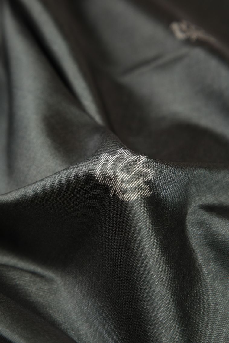 Eel Black Tussar Saree with Bronze Zari Buttis (small Dots Or Motifs) view 4