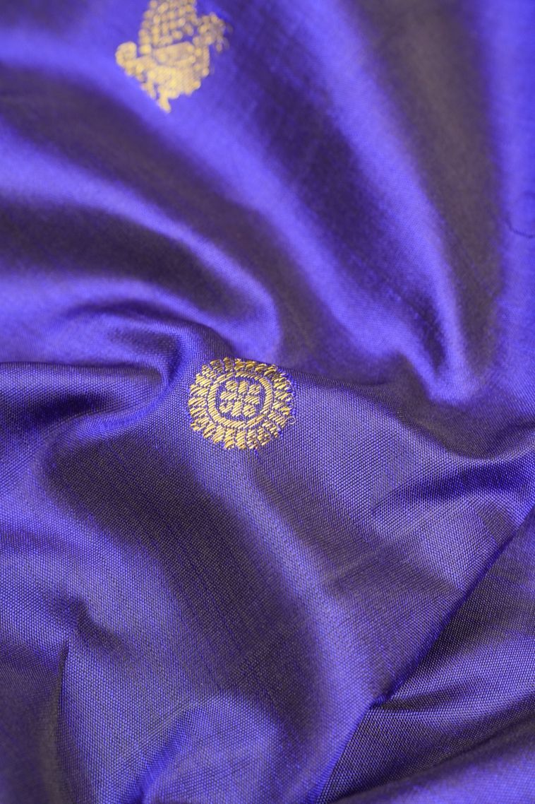 Azure Blue Kanchipuram Silk Sarees with Gold Zari Buttis (small Dots Or Motifs) view 4