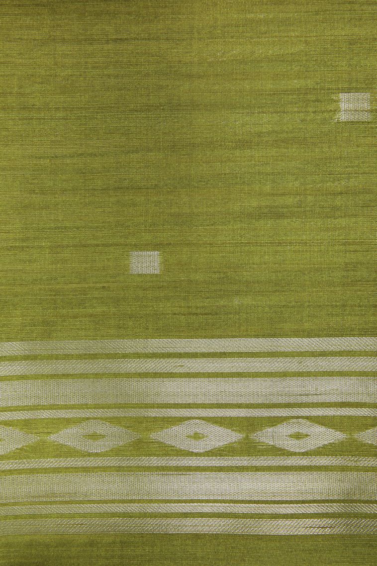 Lime Green Tussar Saree with Without Zari Zari Floral Patterns view 3