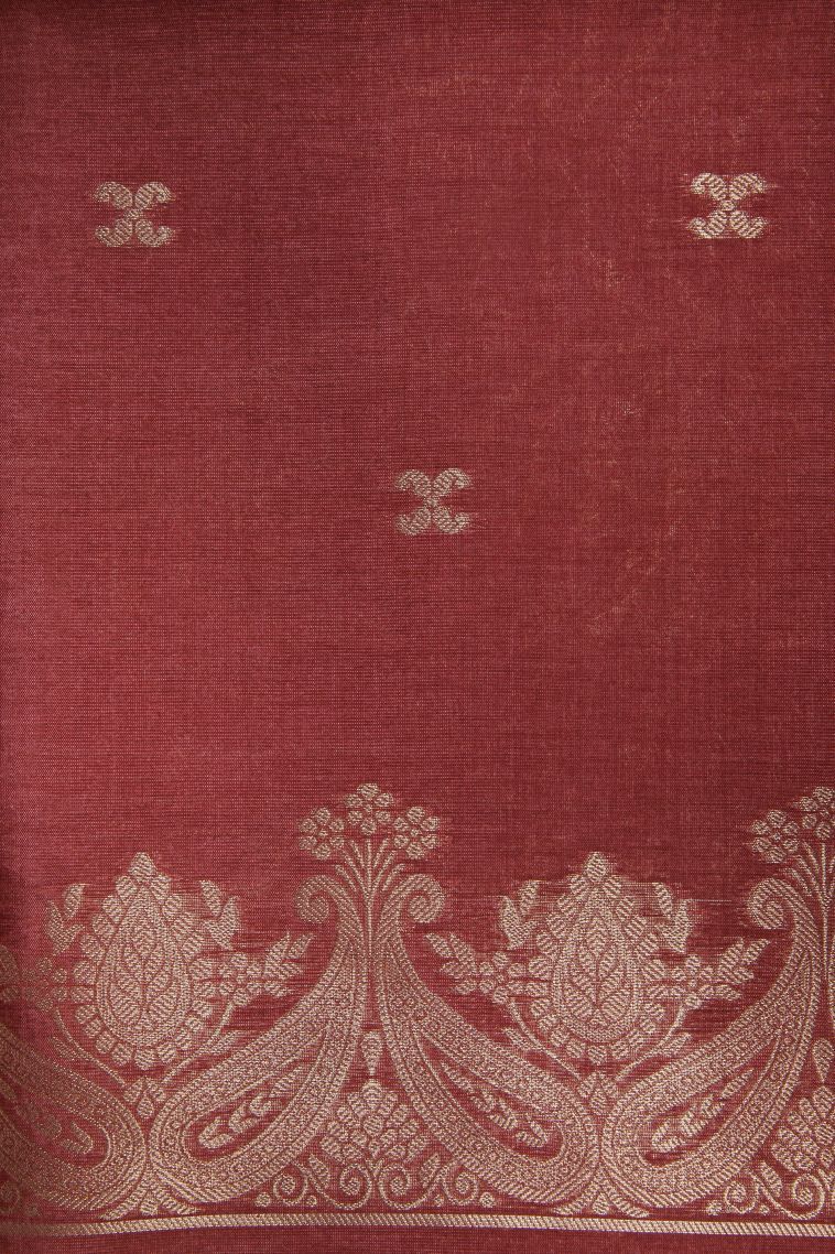 Daffane Blue Tussar Saree with Gold Zari Floral Patterns view 3