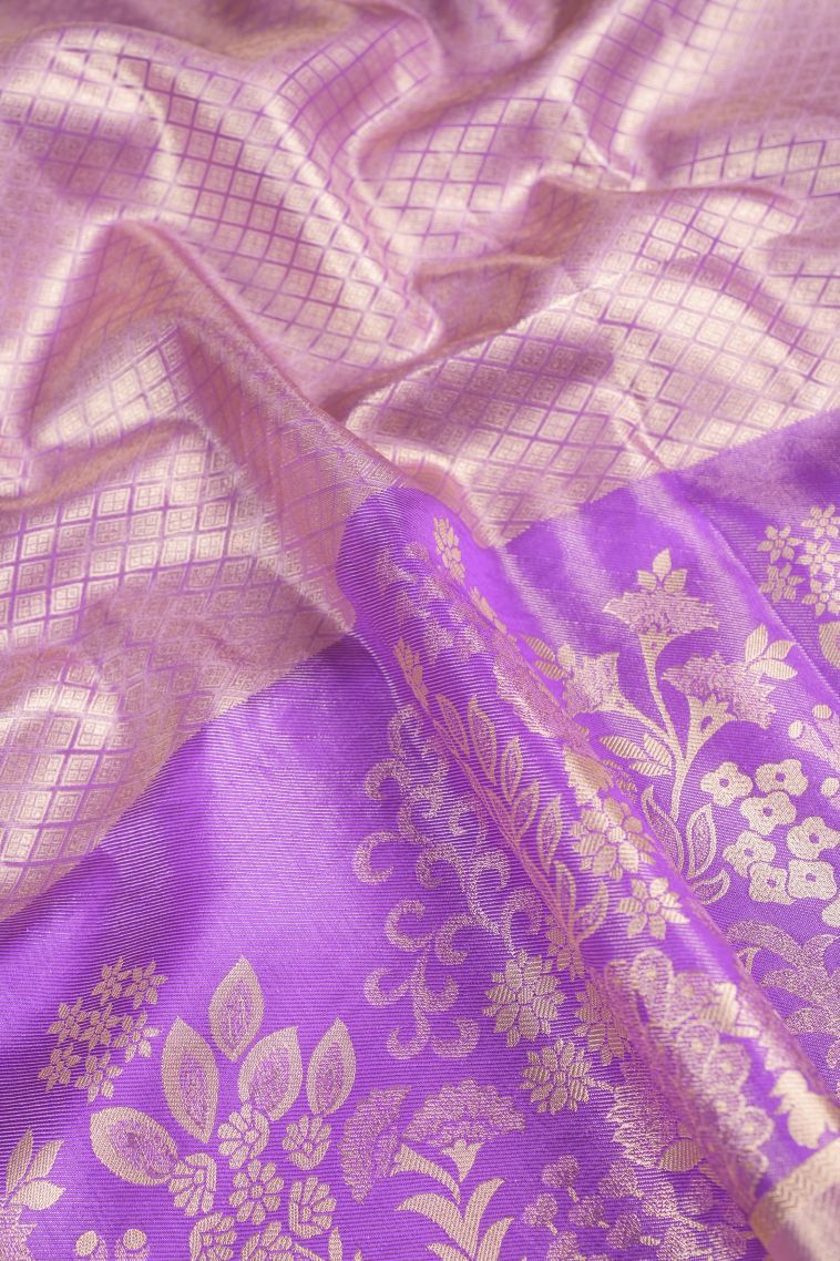 Sky Blue Tissue Silk Sarees with Copper Zari Floral Patterns view 3