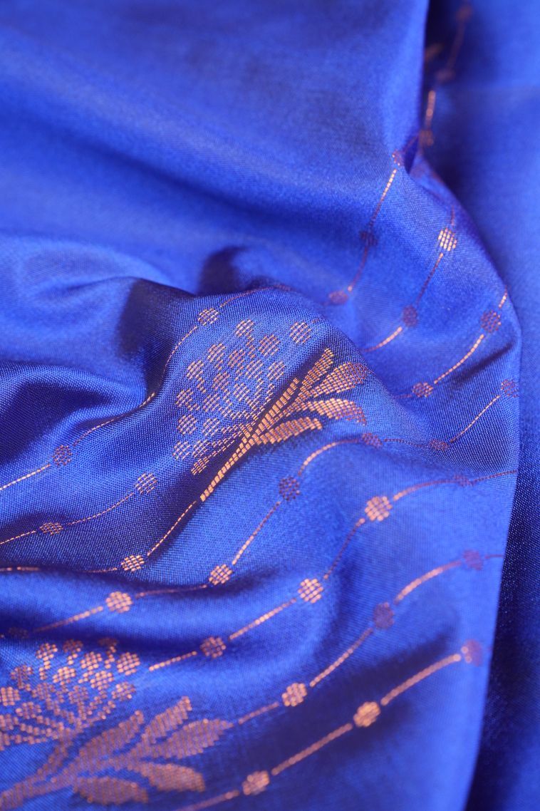 Azure Blue Soft Silk Saree with Copper Zari Stripes view 4