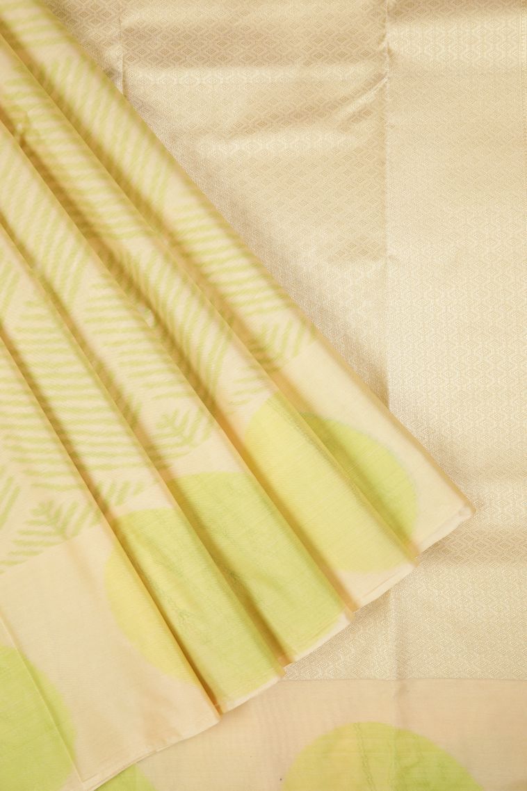 Cream White Soft Silk Sarees with Without Zari Zari Geometric Shapes view 1