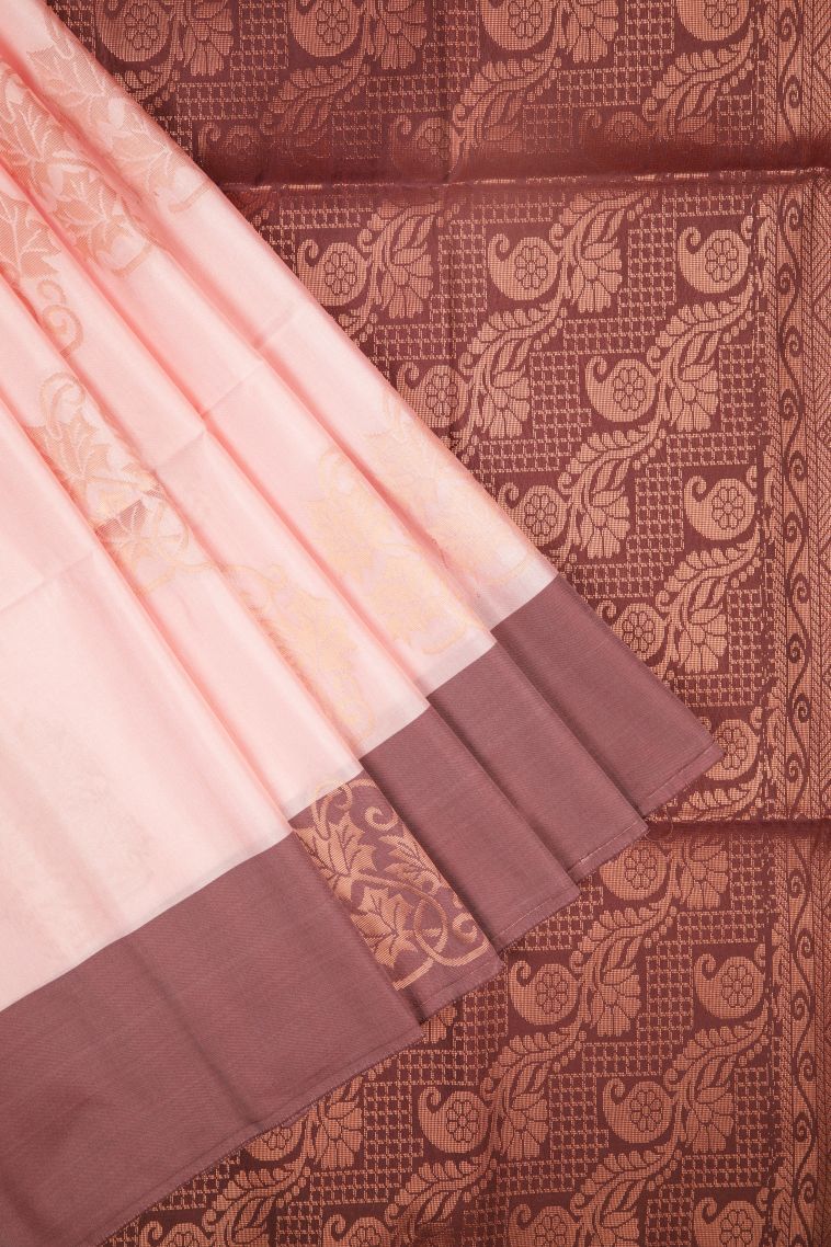 Lemonade Pink Soft Silk Saree with Copper Zari Buttis (small Dots Or Motifs) view 1