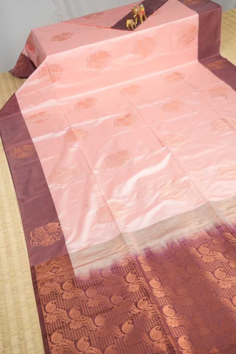Lemonade Pink Soft Silk Saree with Copper Zari Buttis (small Dots Or Motifs) view 2