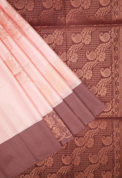 Lemonade Pink Soft Silk Saree with Copper Zari Buttis (small Dots Or Motifs)