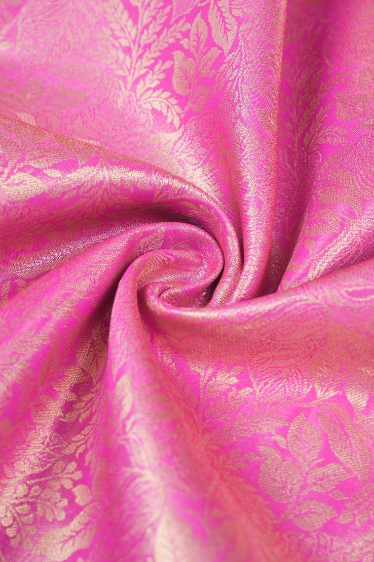 Bubblegum Pink Tissue Silk Sarees with Copper Zari Floral Patterns view 4